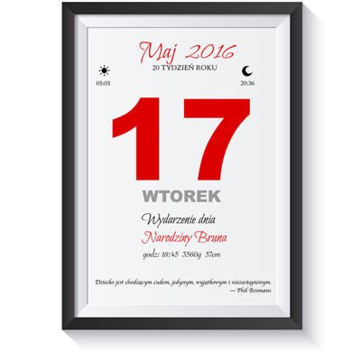 Plakat indywidualny metryczka kartka z kalendarza PLA-0002